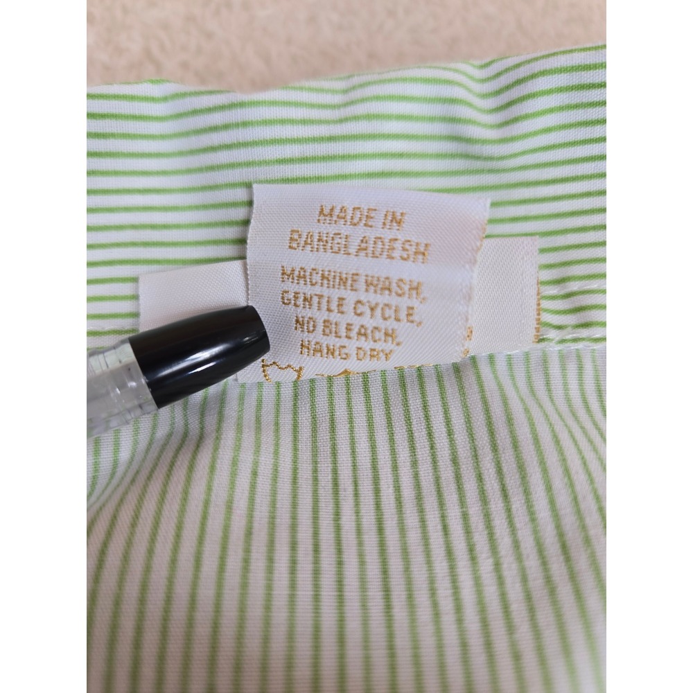 Vtg Tia Designs Green White Striped Button Down Shirt Clover Rhinestone Womens L - Picture 3 of 9
